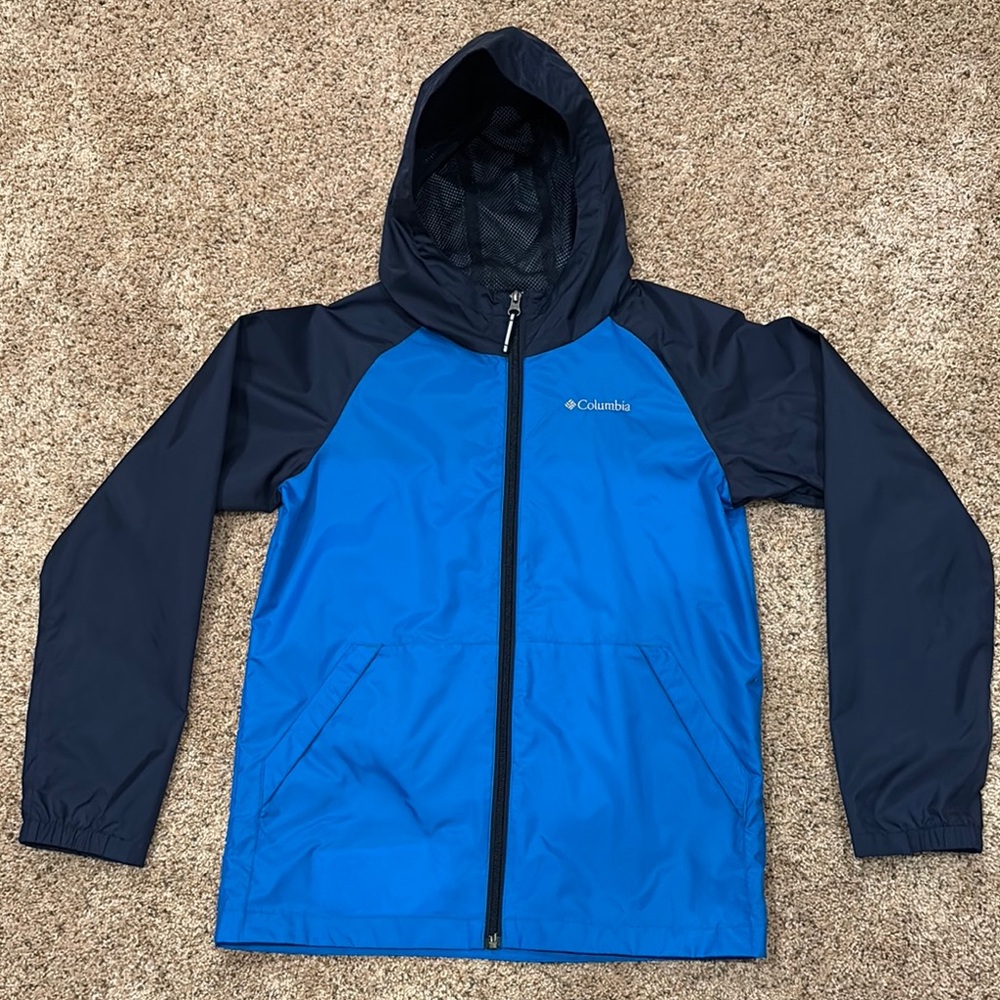 Columbia Blue and Black Weather-Resistant Raincoat